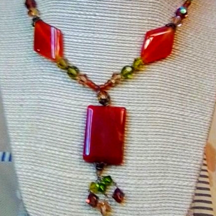Vibrant Red And Green Gemstone Necklace With Pendant